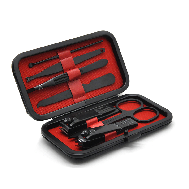 7pcs manicure set with flat hinged case all black design