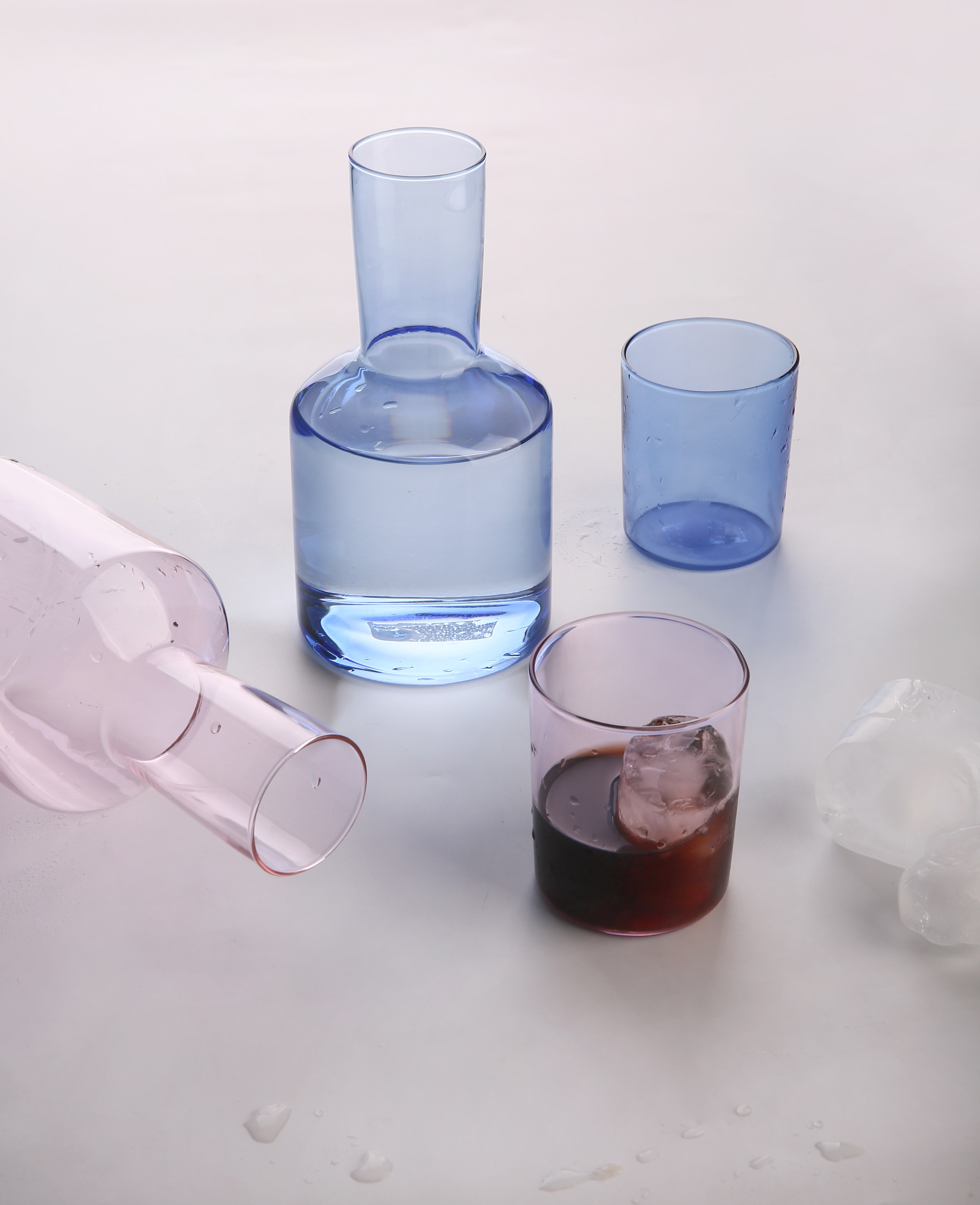 Solid Color Glass Water Carafe With Tumbler Lid Set of 2
