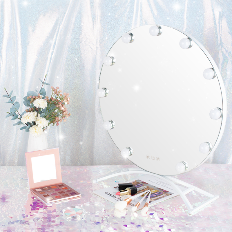 New Round Shape led hollywood stand desk mirror