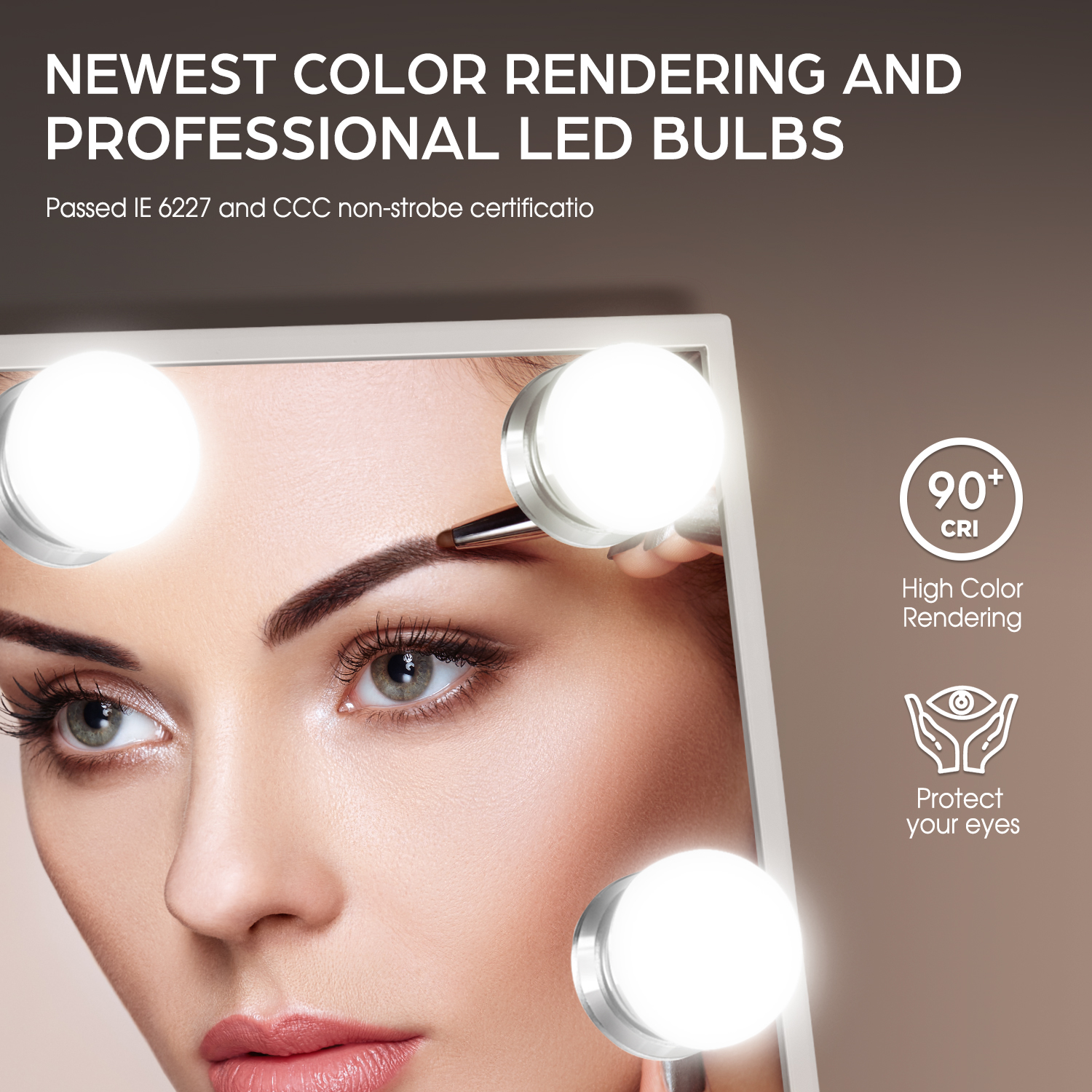 12 Light Bulbs LED Hollywood Mirror for Three Lighting Tones Touch Dimmer