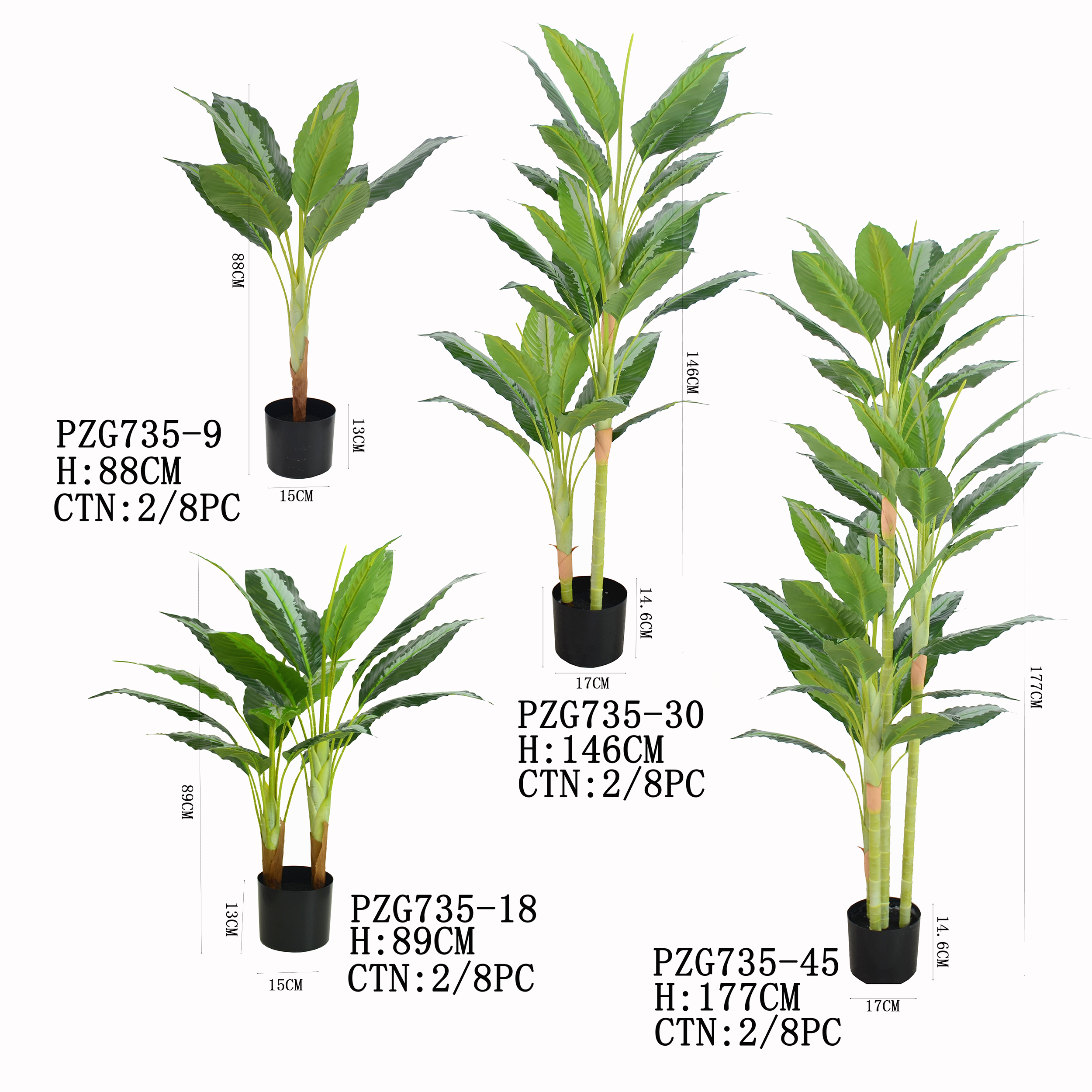 PZG736-9,PZG736-18,PZG736-30,PZG736-45Artificial Bonsai Plants Banana Tree for Deocoration Evergreen Leave