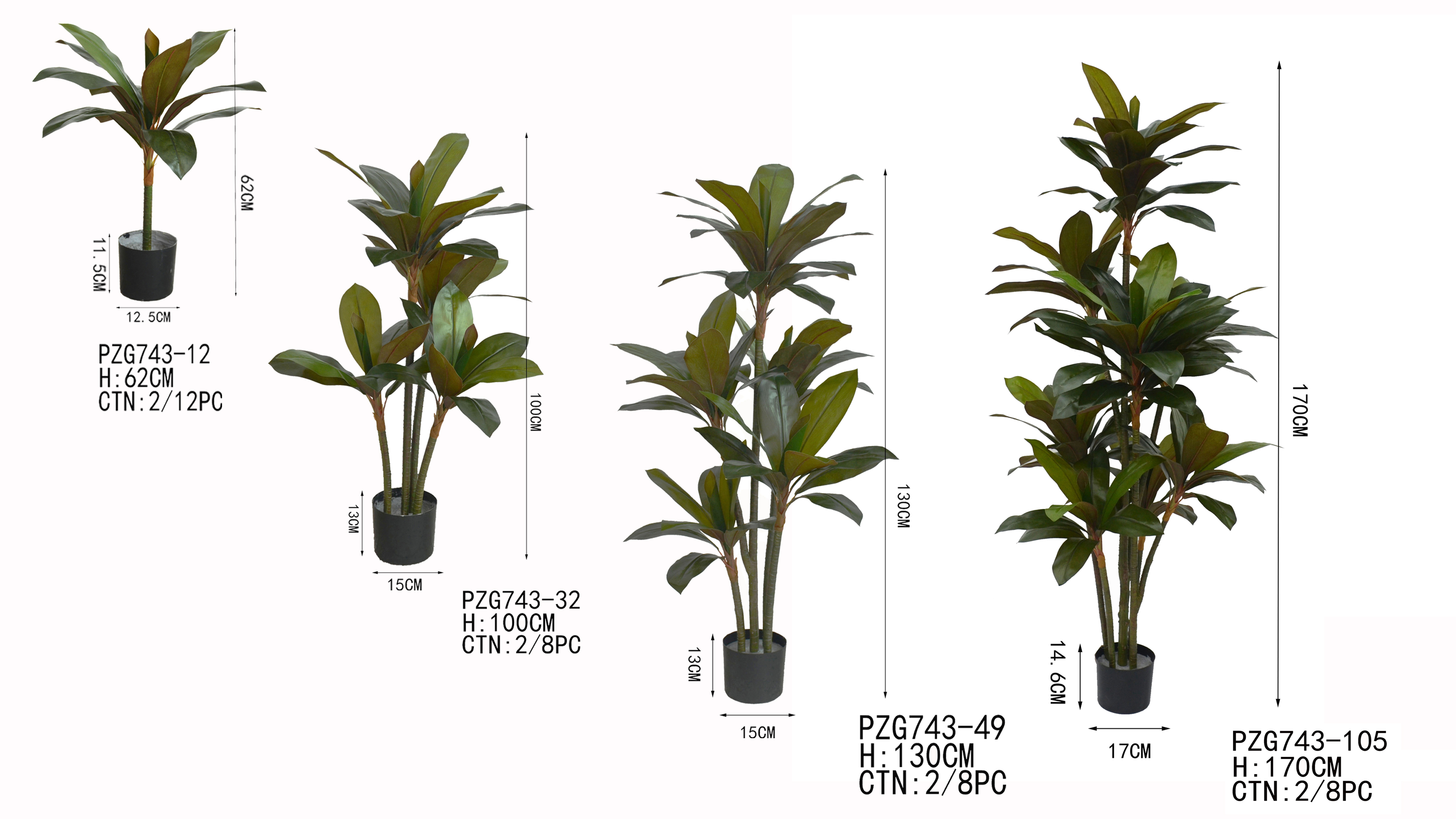 PZG743-12， PZG743-32 ,PZG743-49， PZG743-105 Artificial Tree ,High Quality Tropical Tree Indoor Out Door Decoration Plants in Pot .