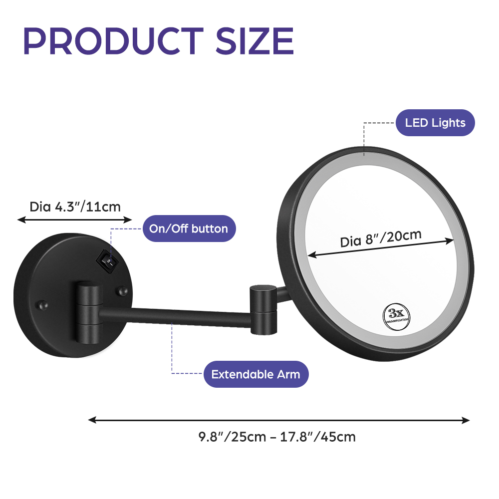8 inch LED wall Mirror with magnifying