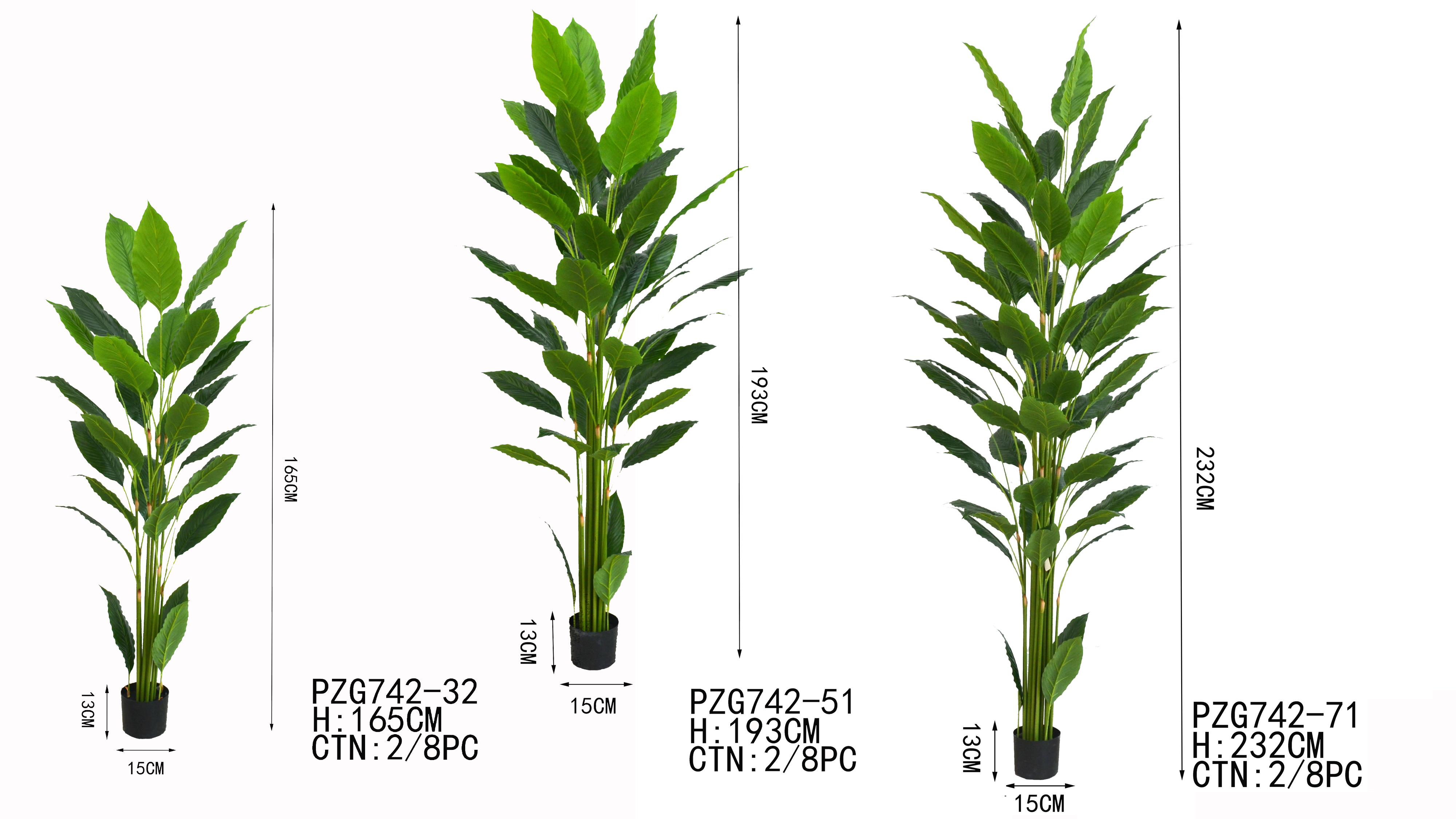 PZG742-32,PZG742-51,PZG742-71 Artificial Bonsai Plants Banana Tree for Deocoration Evergreen Leaves