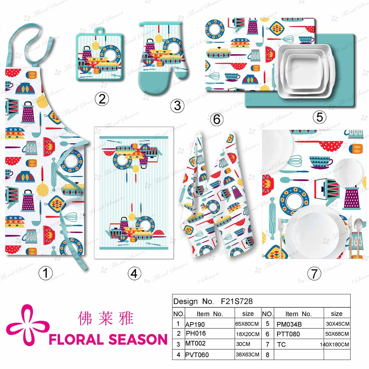 Textile, Kithcen Set, Towel, Oven Mitt, Pot Holder, Apron, Kitchen Utensil Print, Napkin, Place Mat, Table Cloth, Baking Set