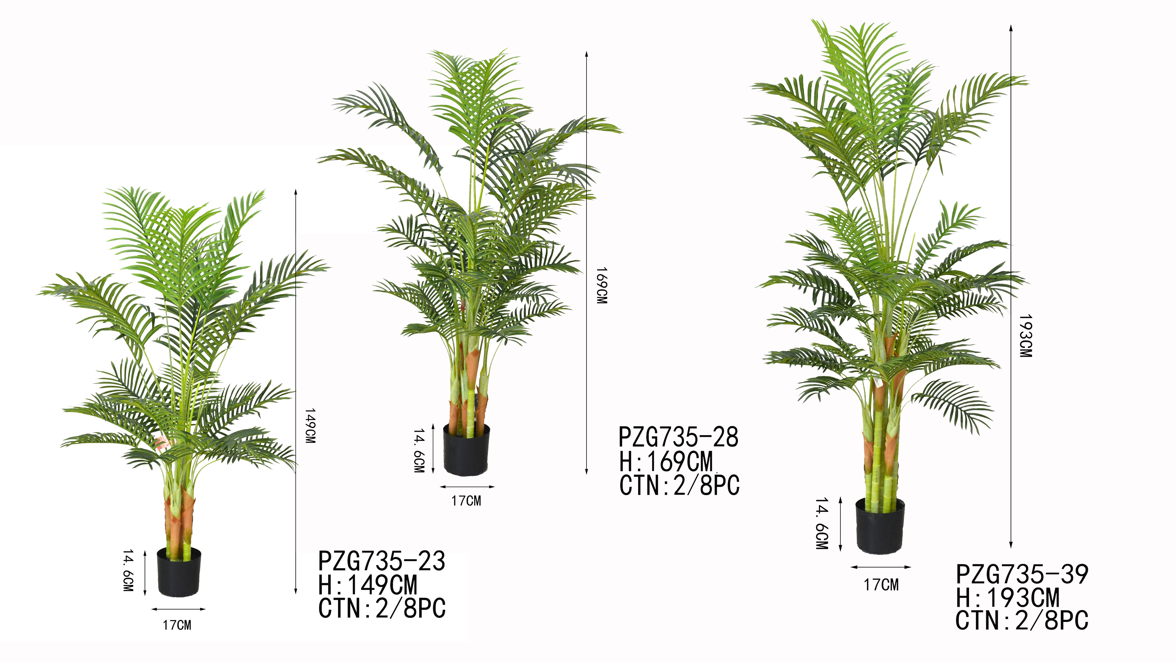 PZG735-23，PZG735-28，PZG735-39 Artificial Palm Tree Kwai Tree Green Plants Indoor Outdoor Decoration