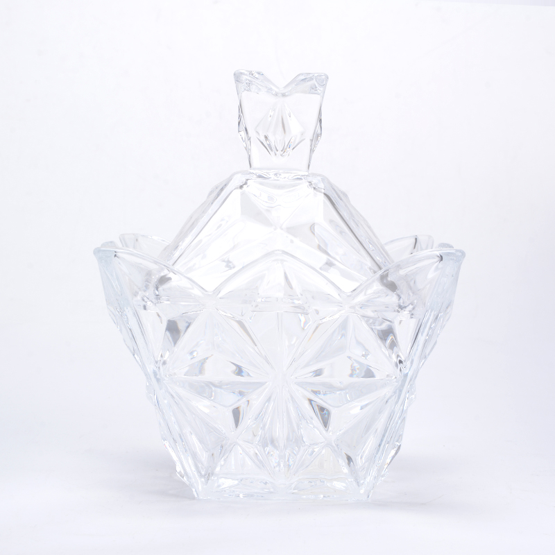 # China glass jar factory 100g 150g 200g crystal lovely glass sugar storage container and candy jar with lid