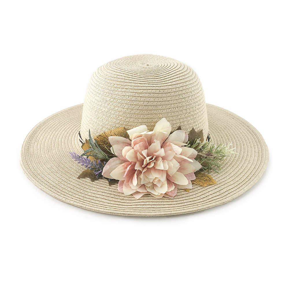 2021 New Ladies Wide Brim Summer Beach Sun Hat With Flower Trim