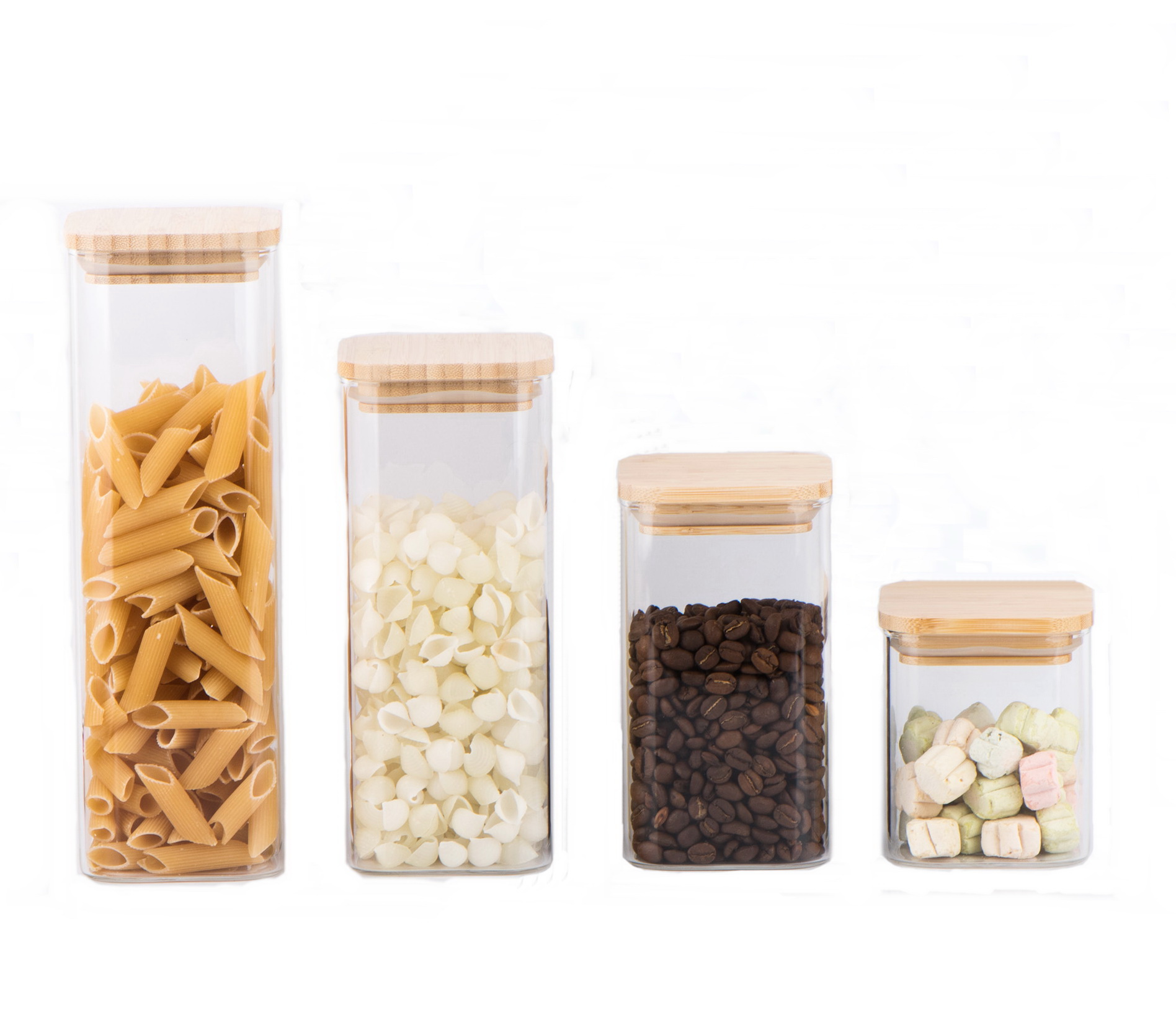 High borosilicate glass storage jar square shape with square bamboo lid