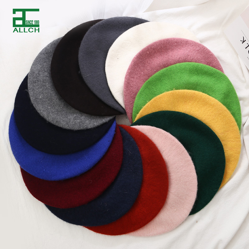 AL000070 ALLCH Autumn Winter Berets Fashion Woman Plain Color Black Custom Felt Beret Hat