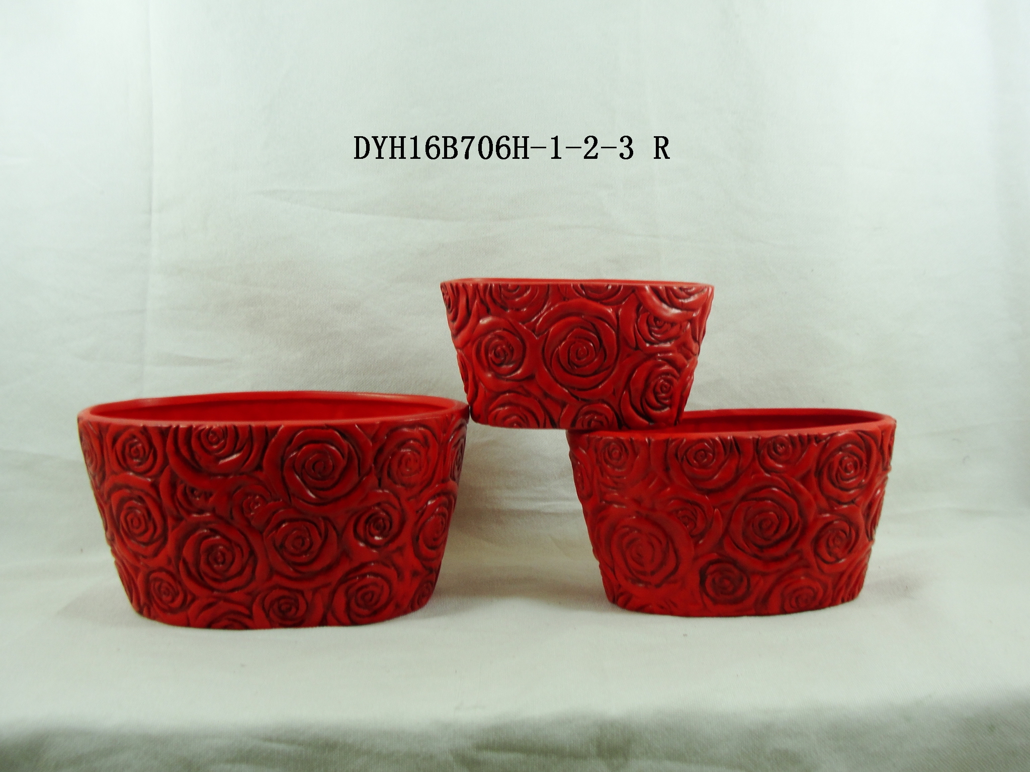 Exquisite rose pattern oval beveled ceramic flowerpot