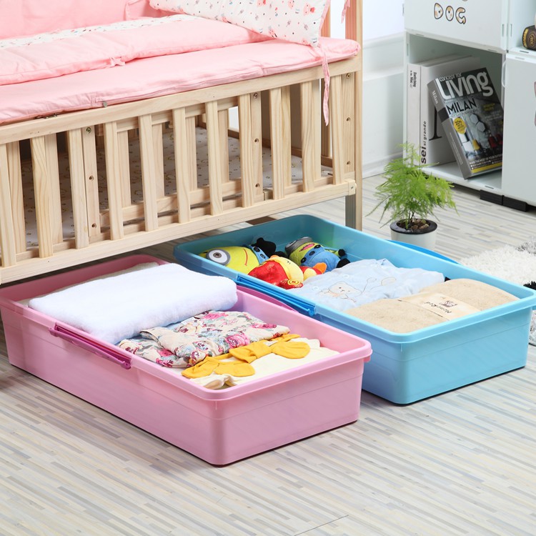 Plastic flat Stacked living room multifunction under the bed Clothes extra large storage box organizer with wheels Drawers