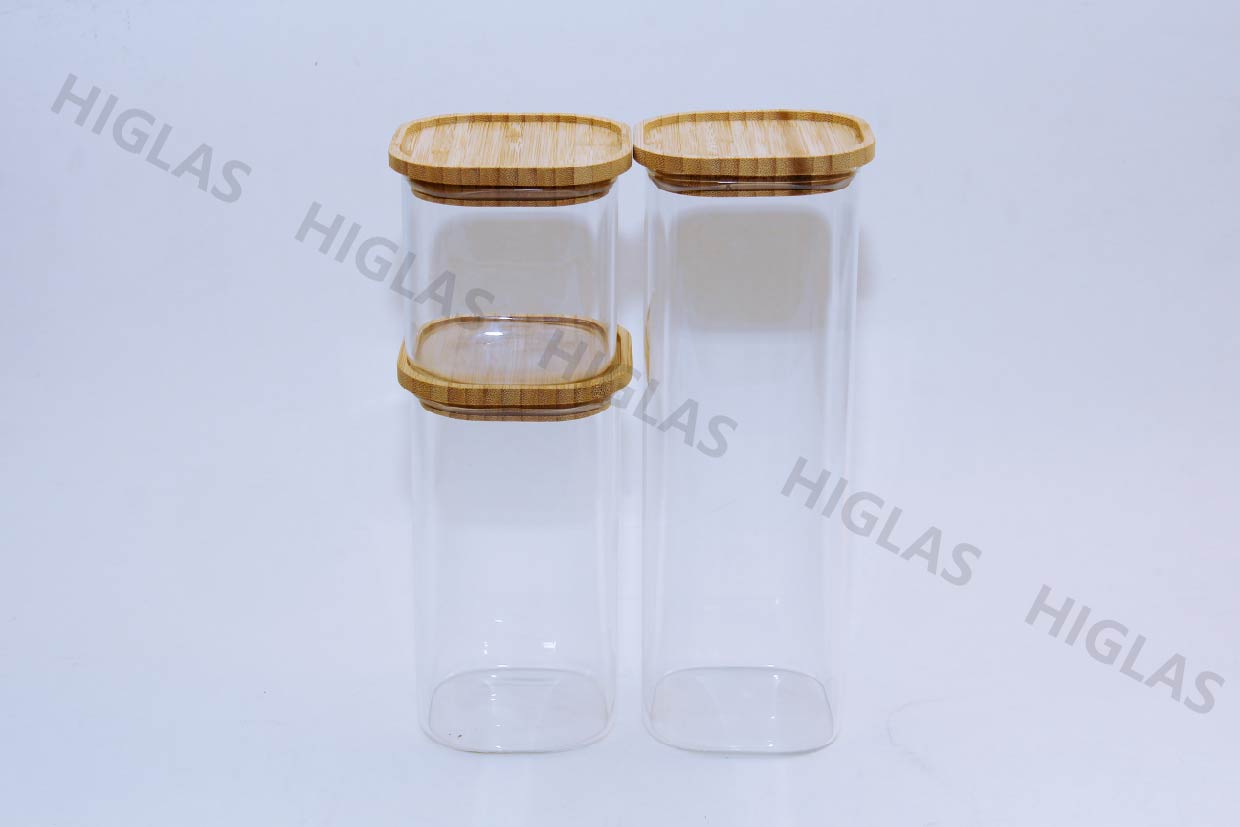 S/3 Sqaure Jar With Bamboo Lid