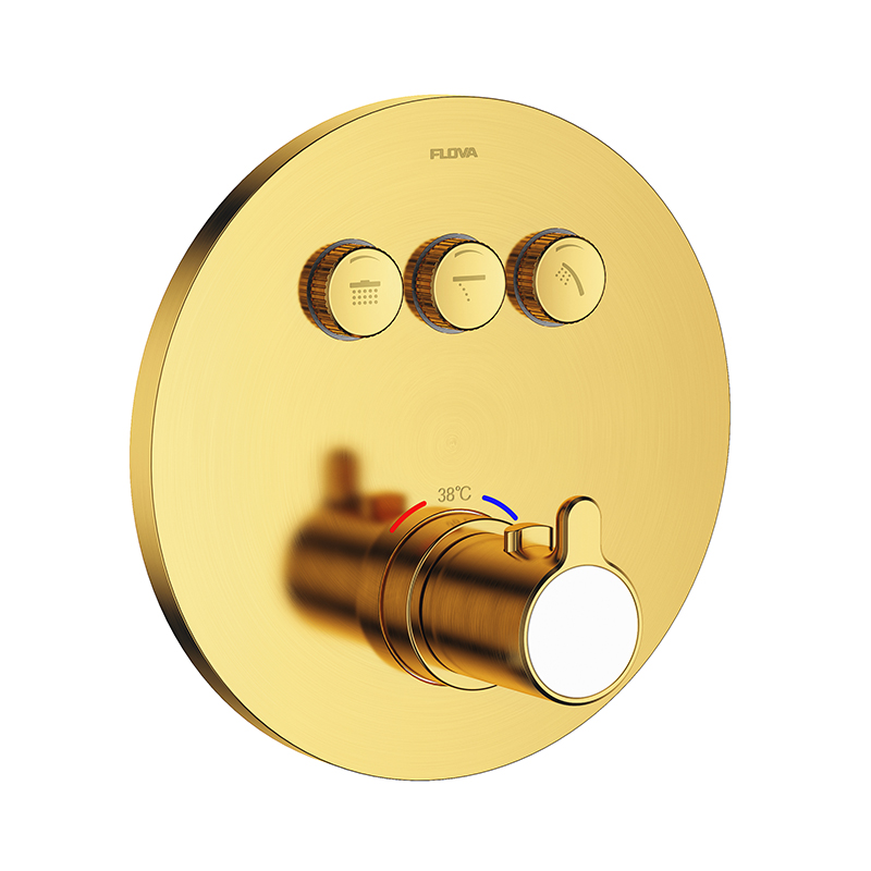FLOVA Thermostatic concealed mixer with GoGlick-3 volume control buttons - Brushed Gold