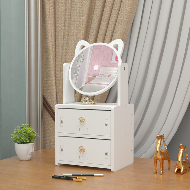 Private Label Table Mirrors Jewelry Box Desktop Standing Cosmetic Mirror with Storage Box