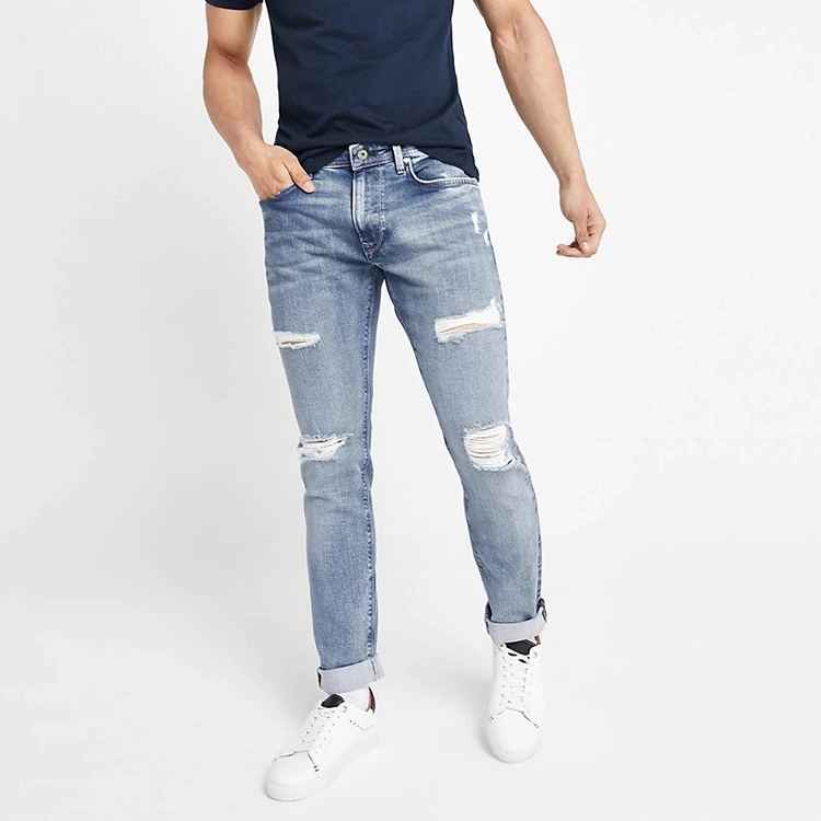 Newest Arrival Style Men Denim Jeans Cotton Stretch Ripped Damage Men Skinny Jeans RippedJL2007-3Z