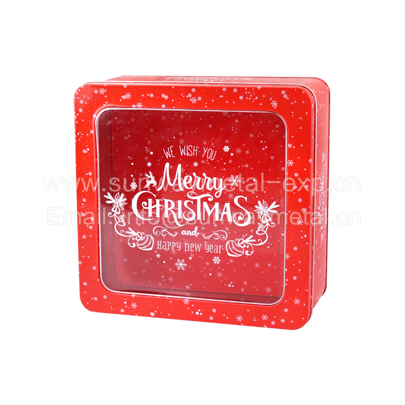Christmas Tin Box with windowt tin storage Biscuit can Food packaging 2 Size