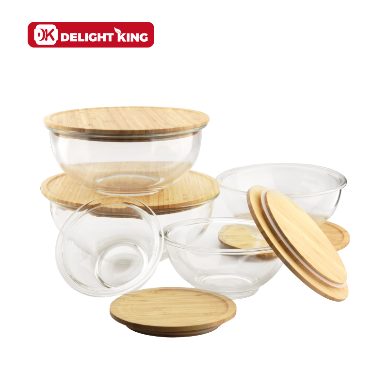 Glass salad bowl with bamboo lid glass mixing bowl