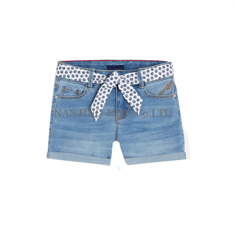 Girls' belted denim shorts