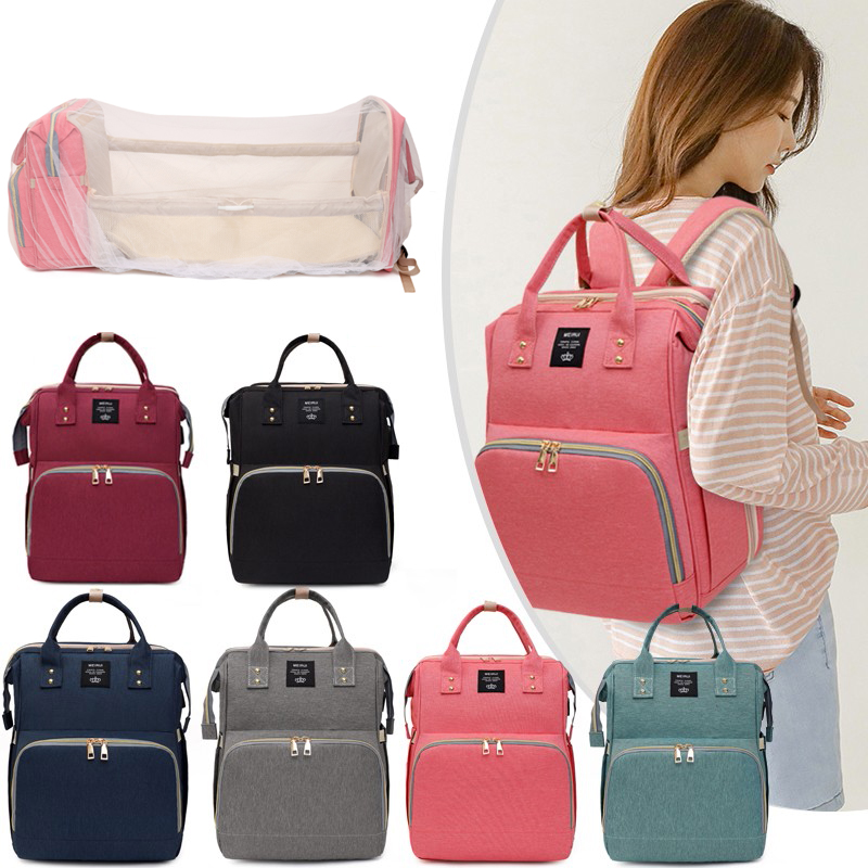 Mosquito Net baby bag diaper backpack Crib Baby Bed Diaper Bag with USB Backpack Bag