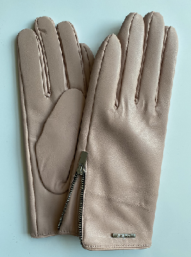 pink leather gloves with zippper for lady