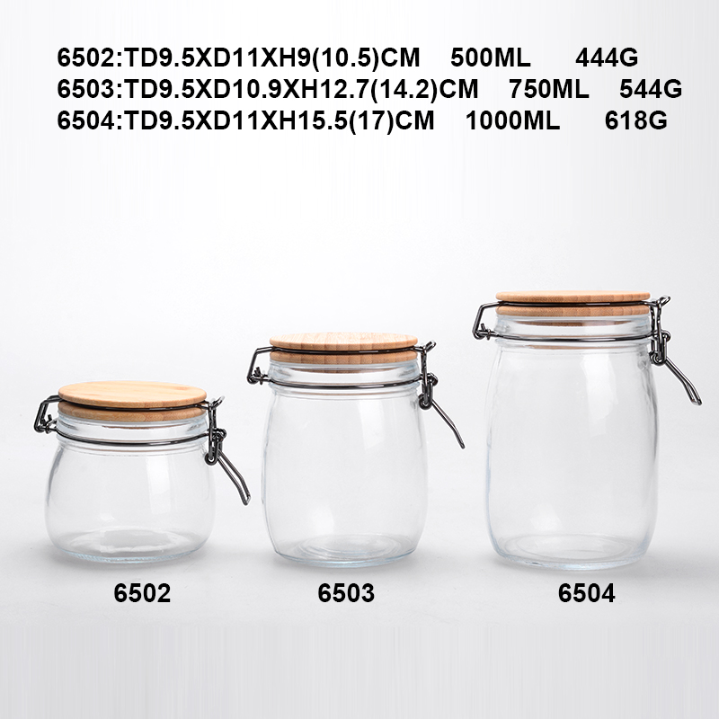 Round Cylinder Apothecary Glass jar with locking lid clamp closure