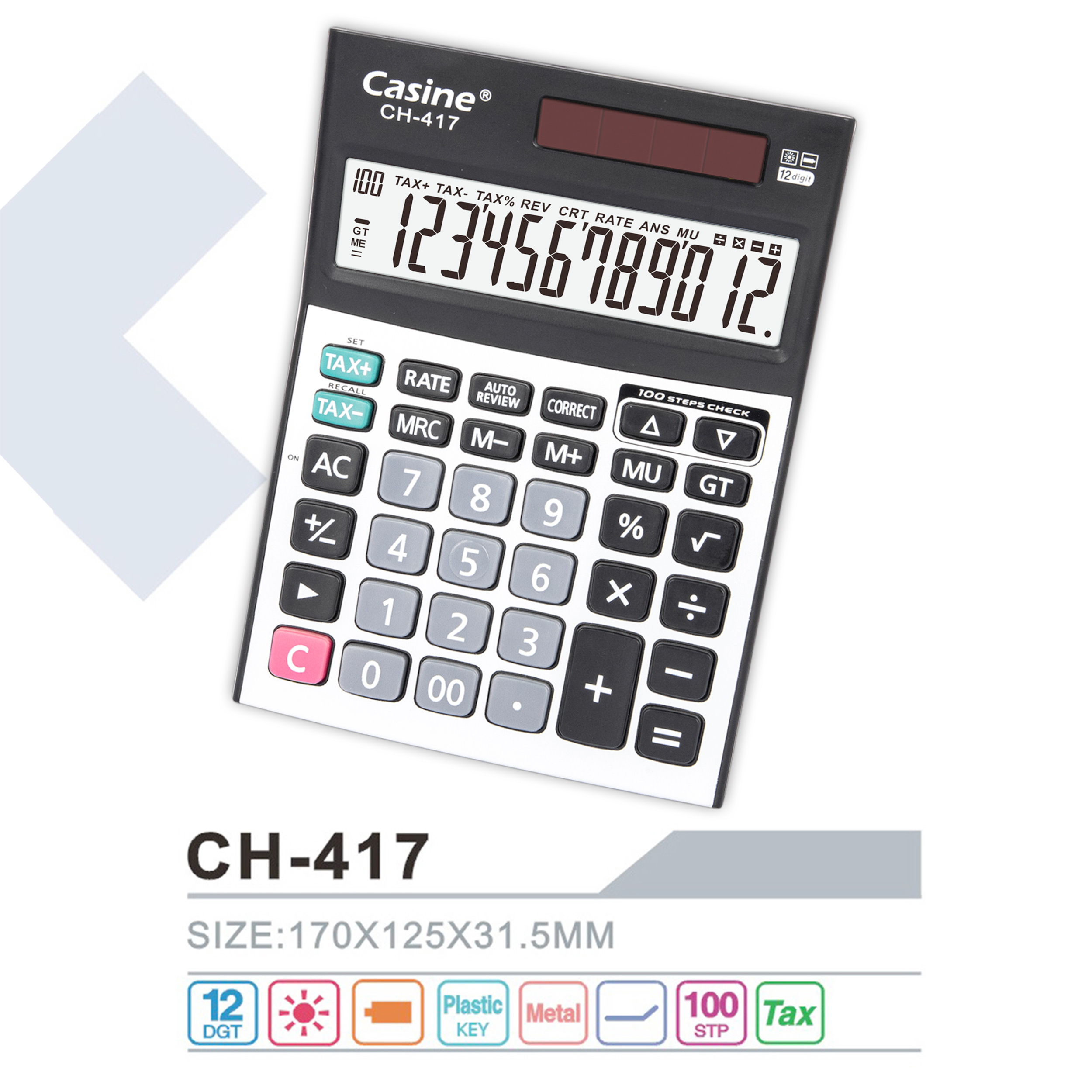 CH-417 - 12-digit Check& correct calculator TAX calculator-Casine
