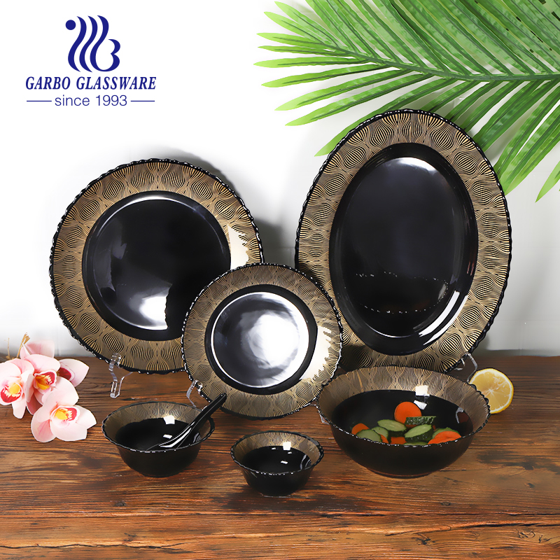 New design decal black opal glass dinnerware 33pcs set