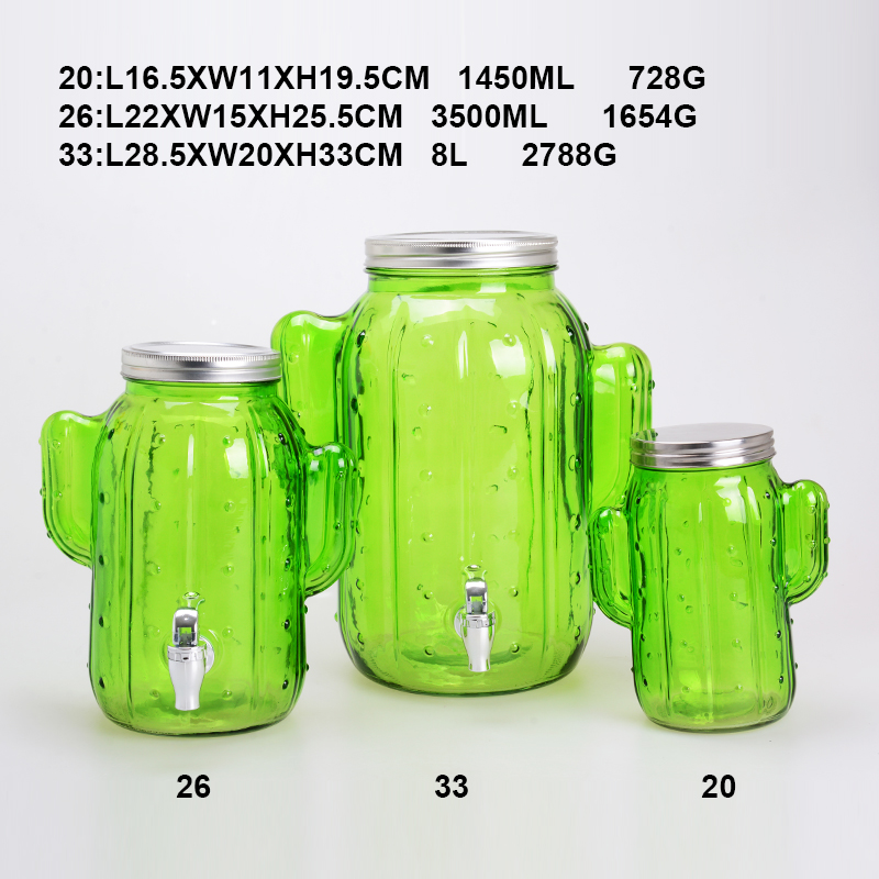 Cactus shape Glass beverage jar Glass juice bottle Glass storage jar Glass jar big size glass bottle, glassware, glass canister straw storage jar