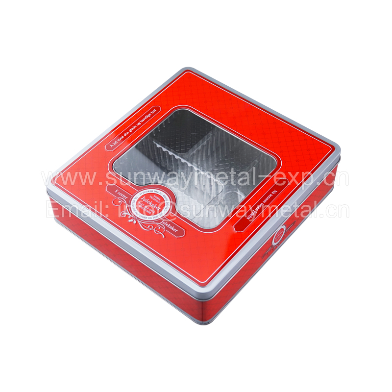 Food packing rectangle tin box with window large size