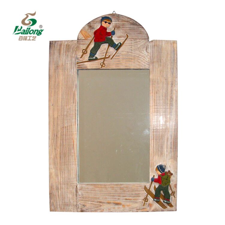Wood printed vintage mirror wall hanging
