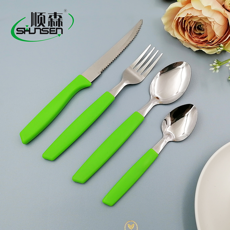 Green color plastic handle stainless steel cutlery