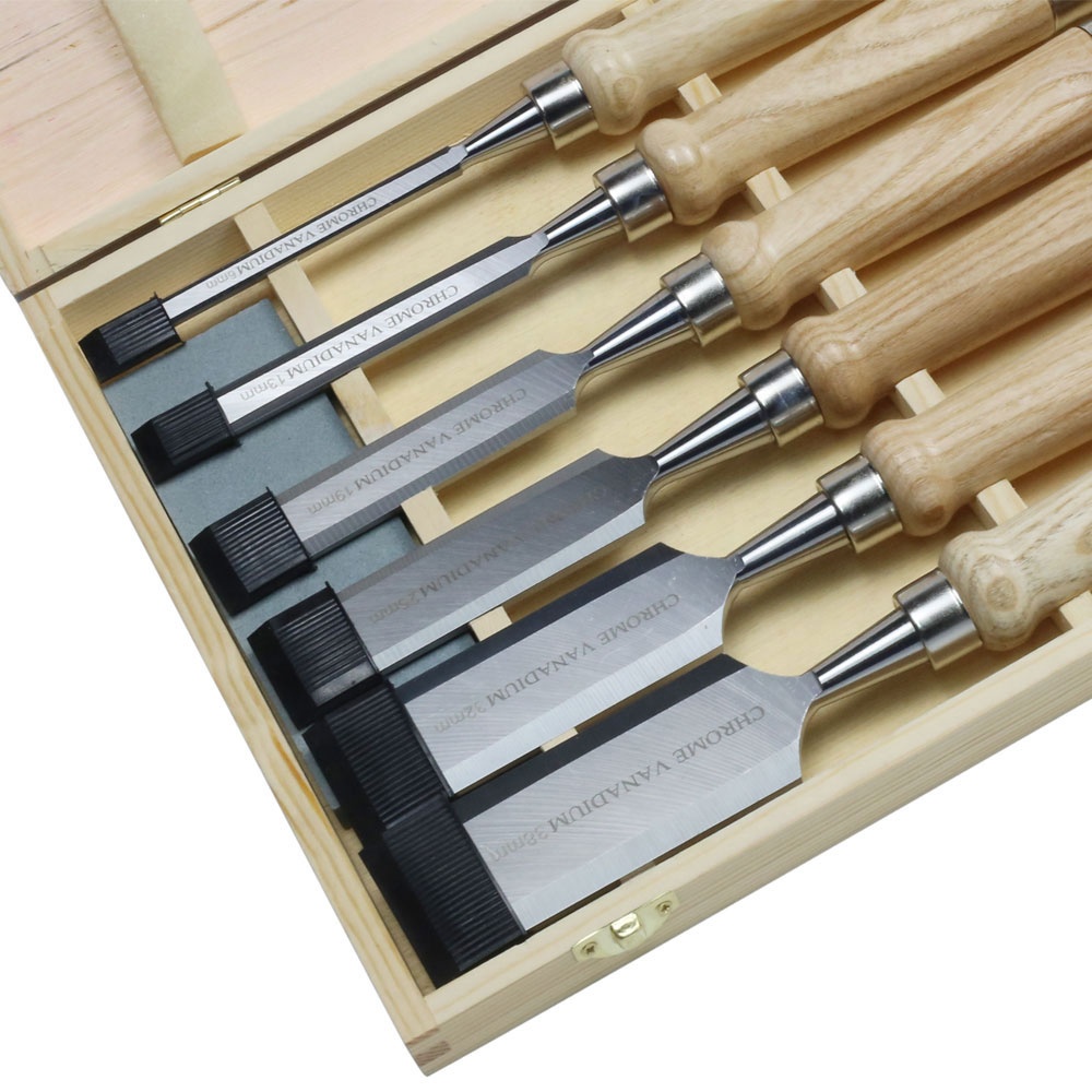 6pcs punched wood chisel set with sharpening stone