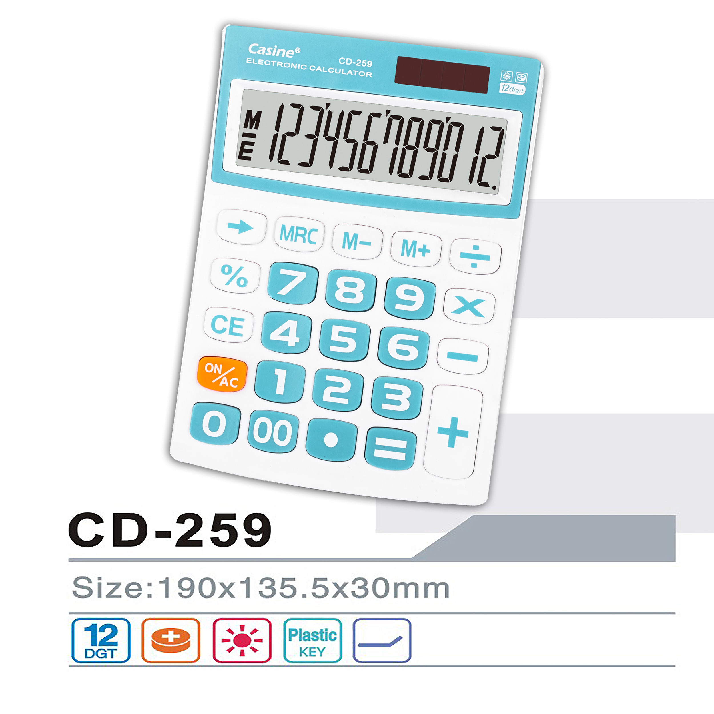 CD-259 Blue- 12-digit desktop calculator with large key buttons large display calculator