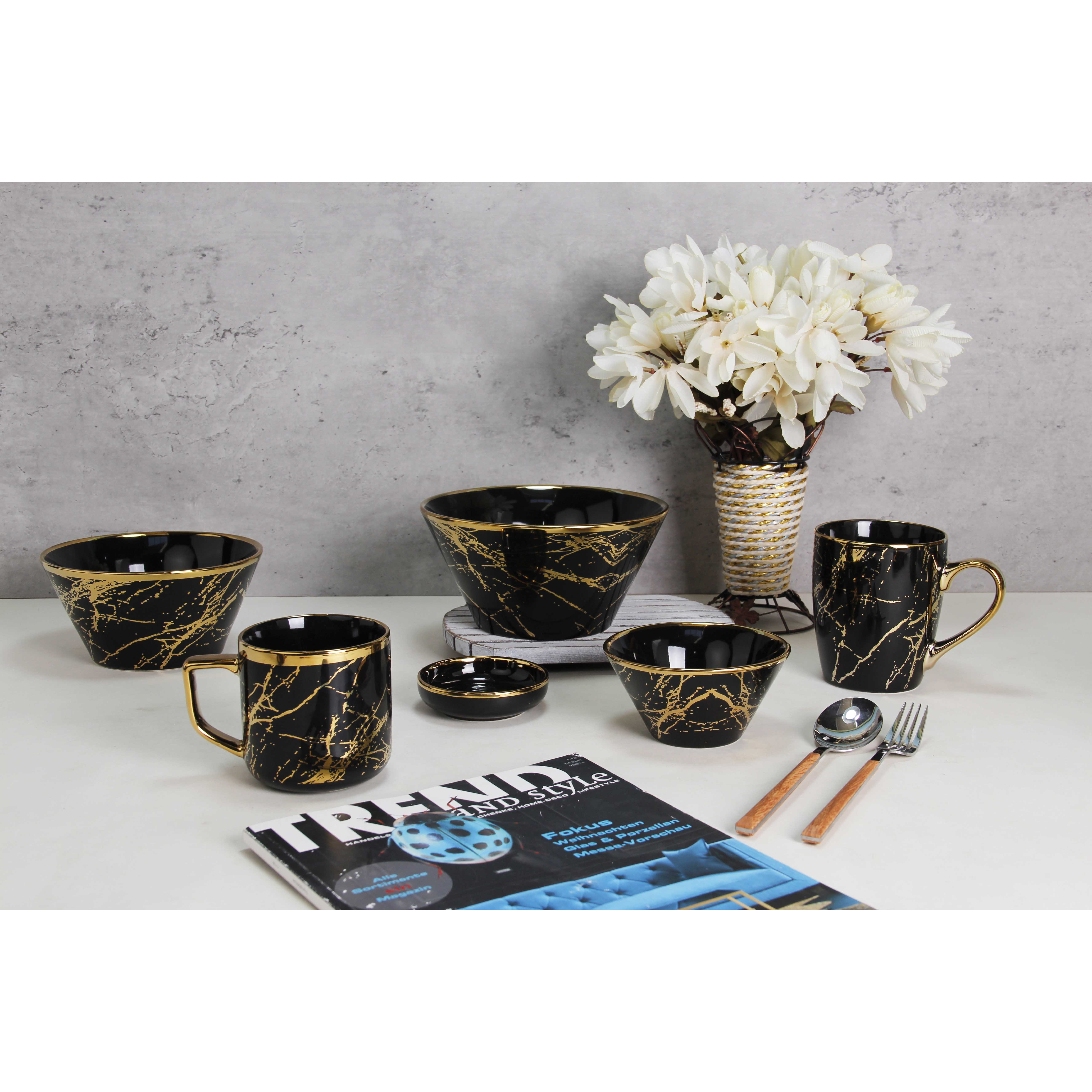 Golden Ceramic Dinnerware,white,black