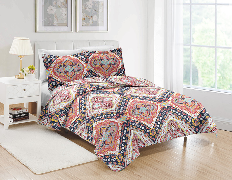 Printed Cotton Fabric Quilted Bedspread 3PCS Bedding Set