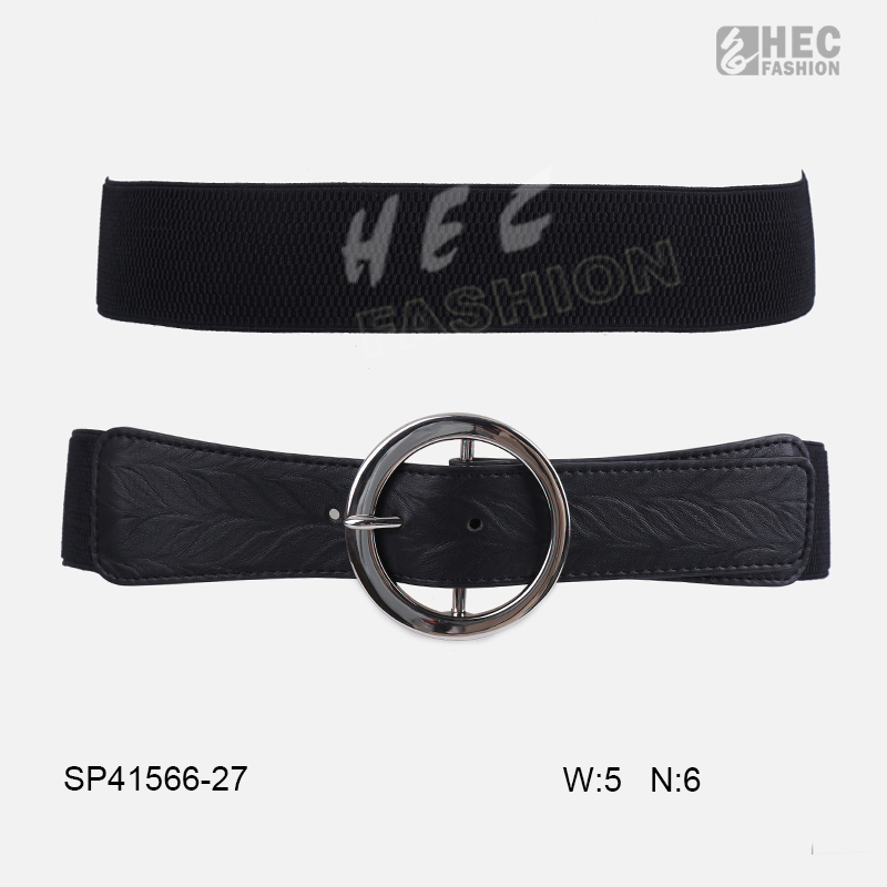 Elastic ribbon round buckle women's belt PU belt 2021