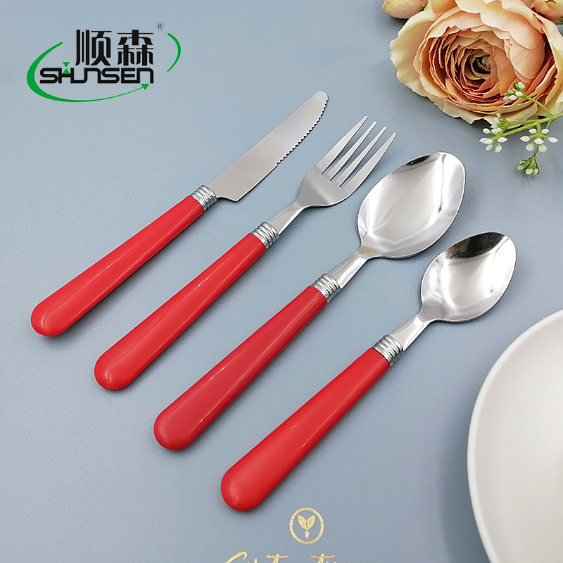 2032 Red plastic handle stainless steel flatware
