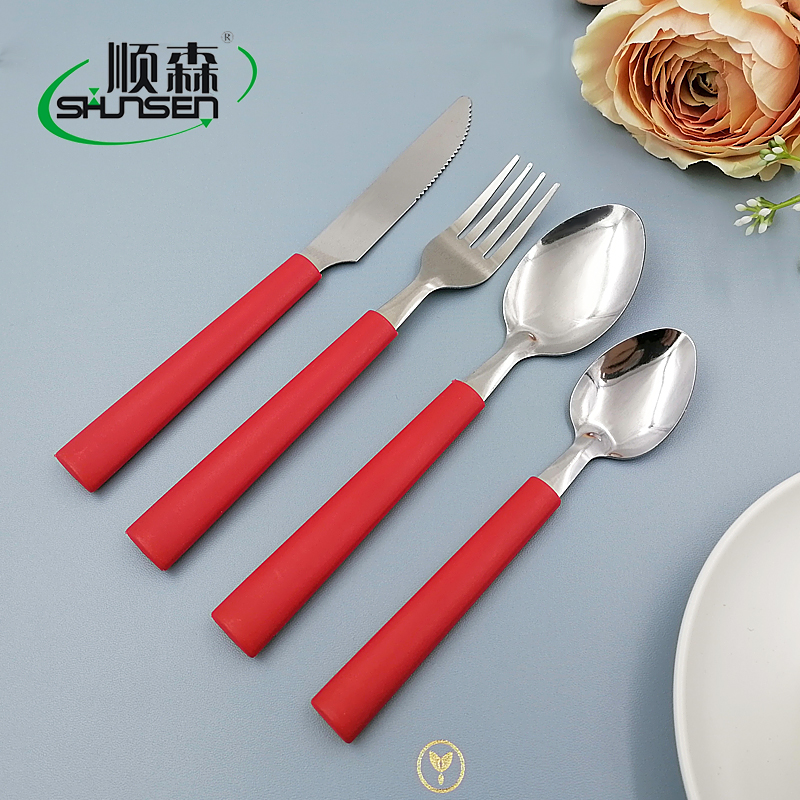 2048 Red color plastic handle stainless steel cutlery