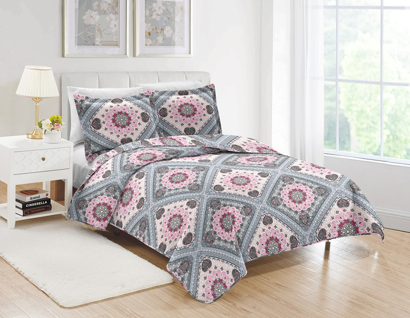 Cozy printed bed cover, cheap cotton quilted bedspread