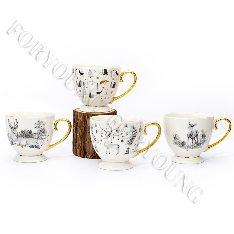 Ceramic mug gift set of 4 /2 New Bone Porcelain customized