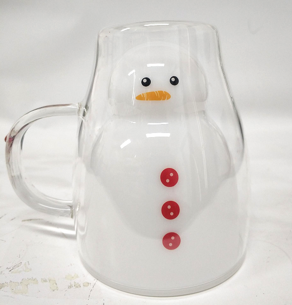 300ml Snowman Double Wall Glass Cup with Handle