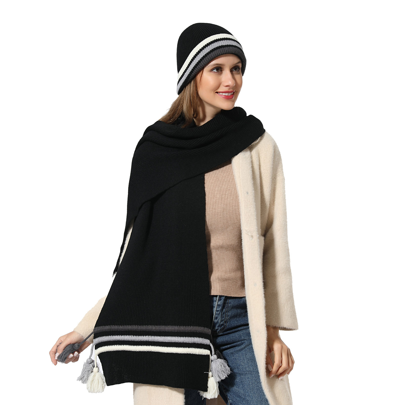 Merino wool beanie and scarf set