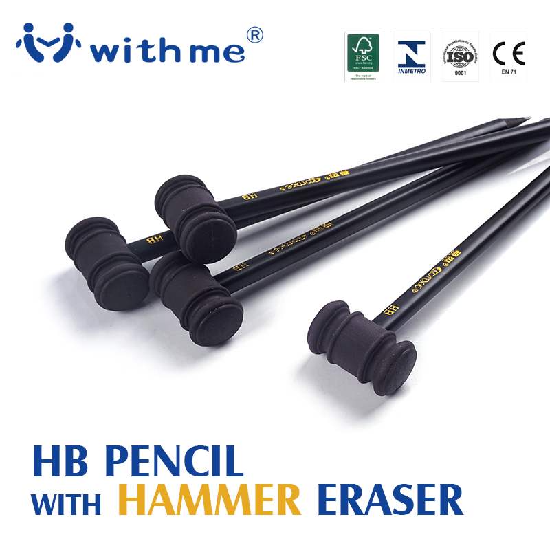 High quality black wood HB no.2 Pencil with hammer eraser