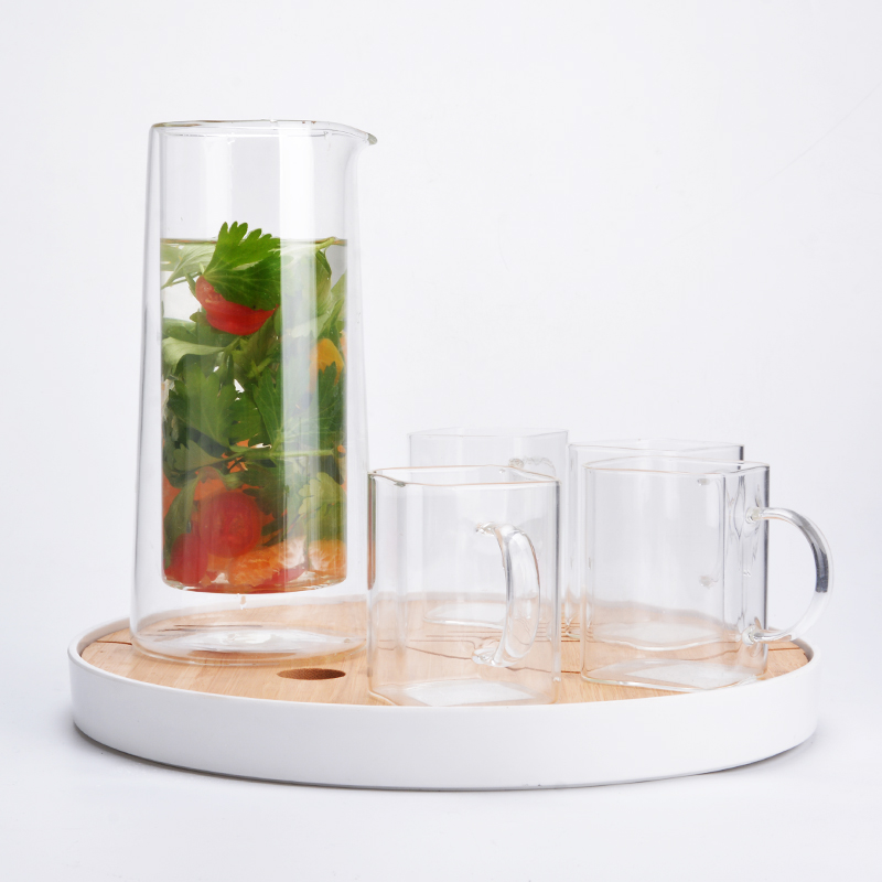 Water Carafe and Pitcher Glass Body and Plastic Lid Set of 3