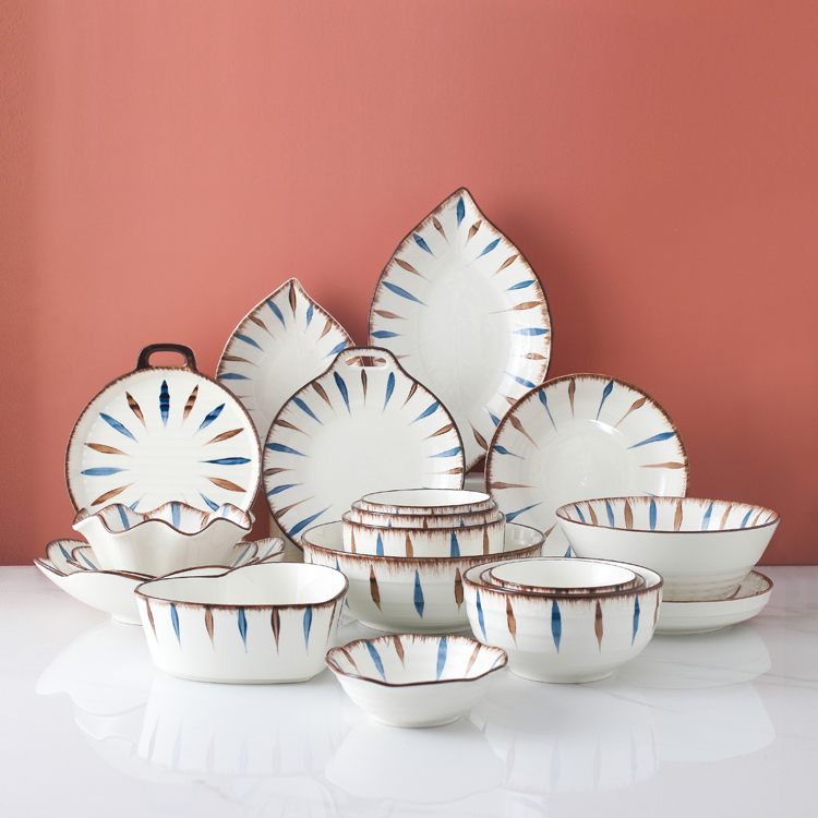 Japanese dishes set household hand-painted tableware ins creative net red ceramic bowl gift box and charm