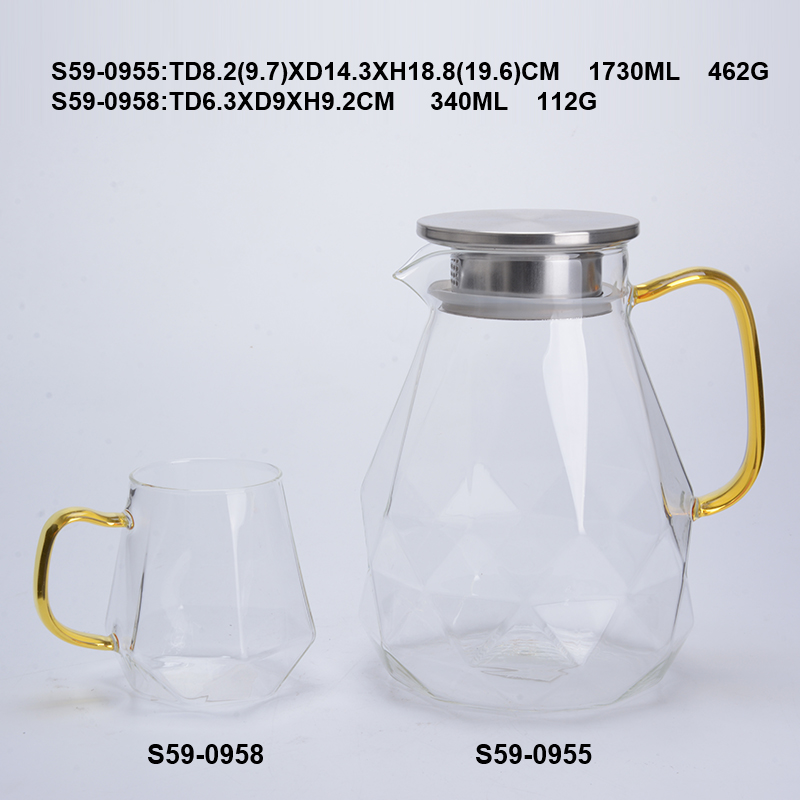 Glass Water Pitcher with Diamond Pattern