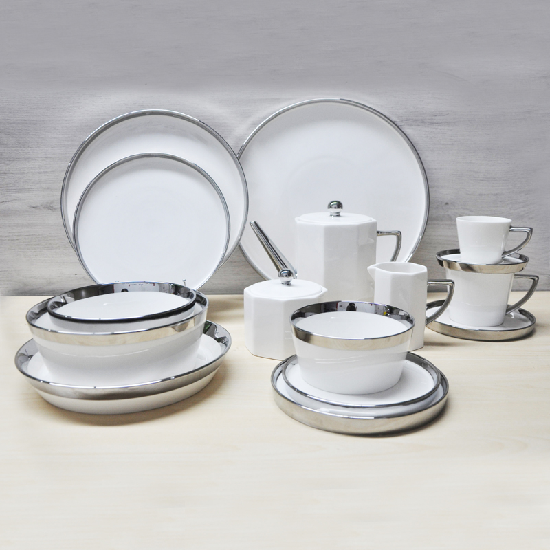 Ceramic cup silver coffee cup saucer ceramic plate bowl pot set milk jug sugar bowl set ceramic coffee utensils teapot plating