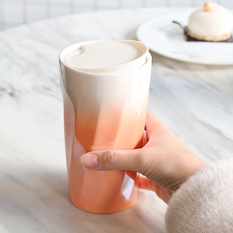 Rotary double layer cup Ceramic couple cup with cover Small fresh handy cup Ceramic mug