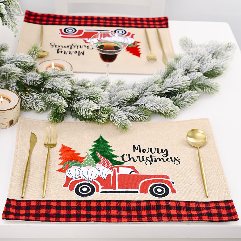 buffalo check with car design placmat， textilene mat,desk mat,table mat, Jacquard tablecloth
